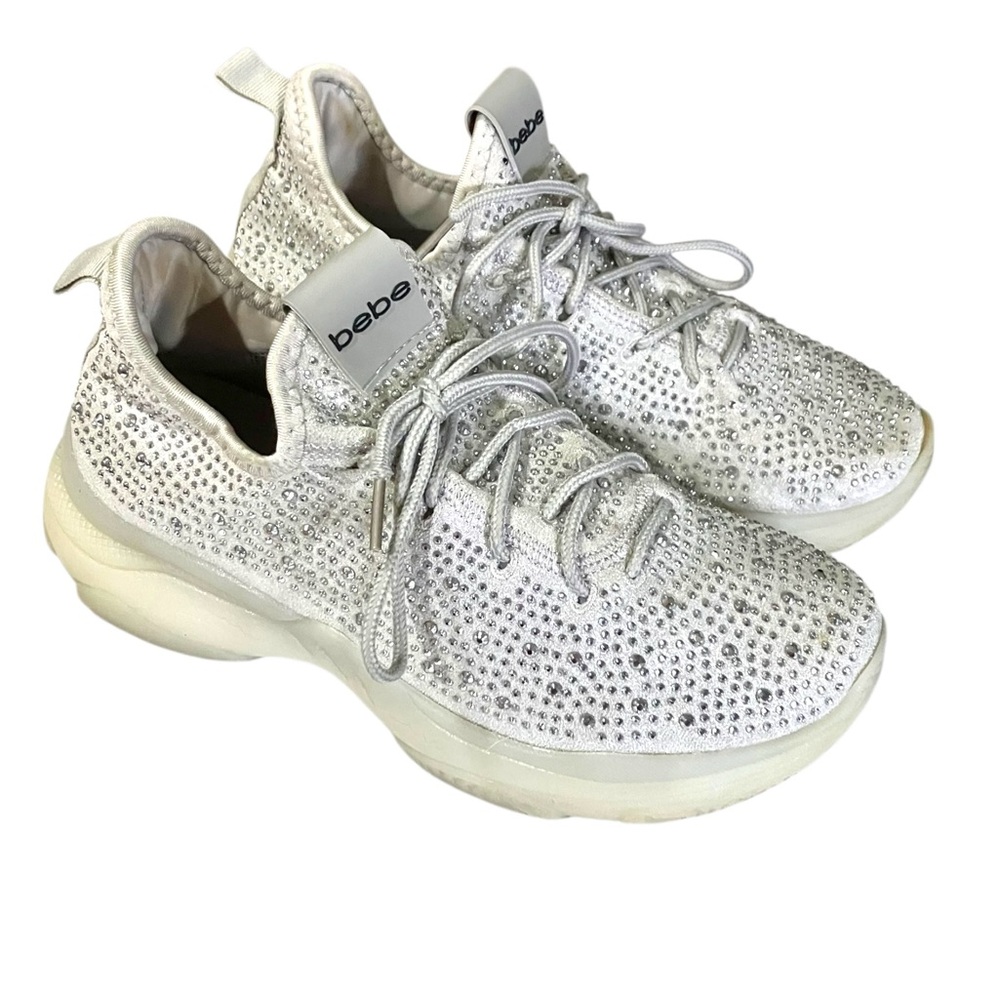 Bebe Sport Womens Leyla Silver Casual and Fashion Sneakers 8.5 Medium GUC